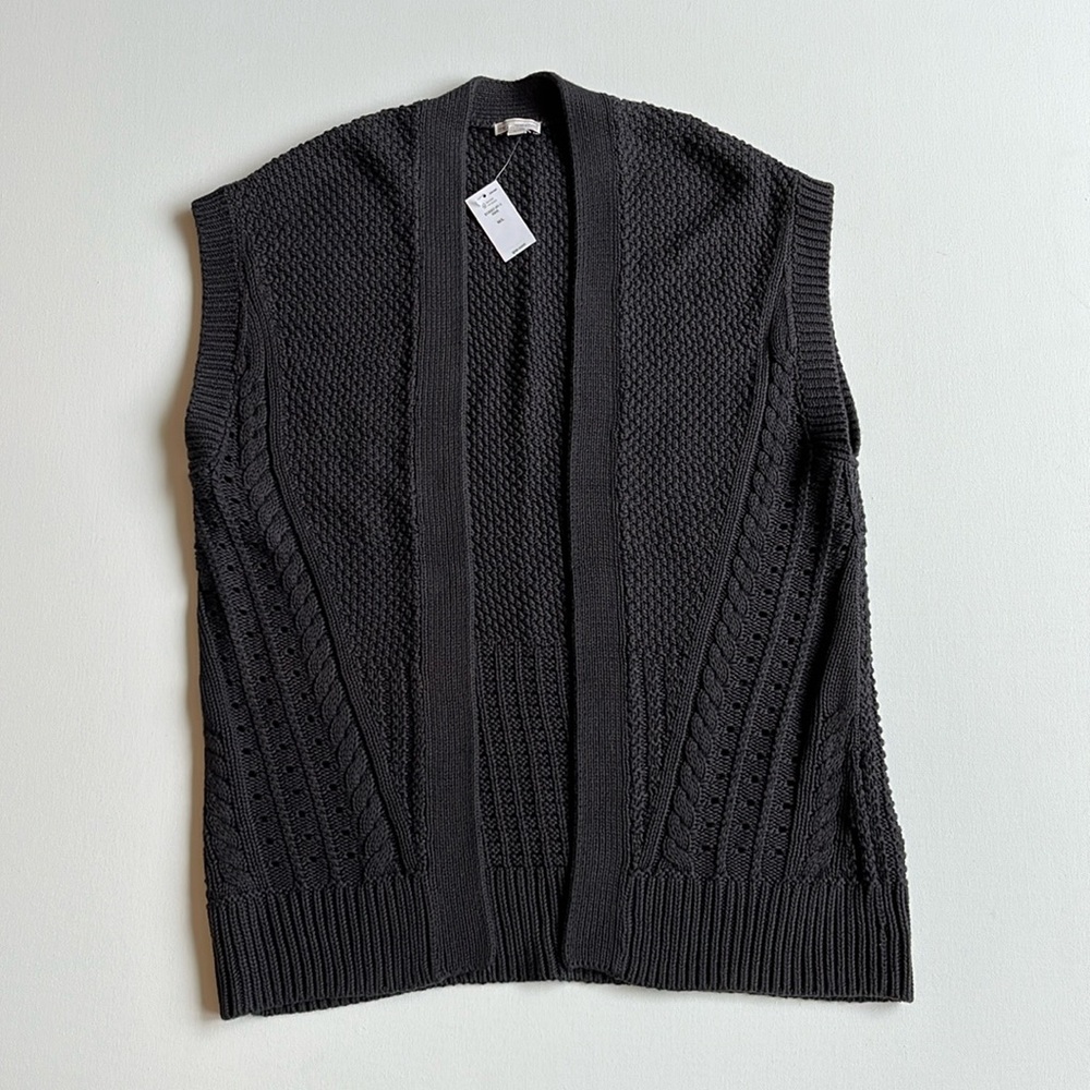 Gap Mixed Stitch Open Cardigan Sweater Vest-NWT- Gray- Medium/Large